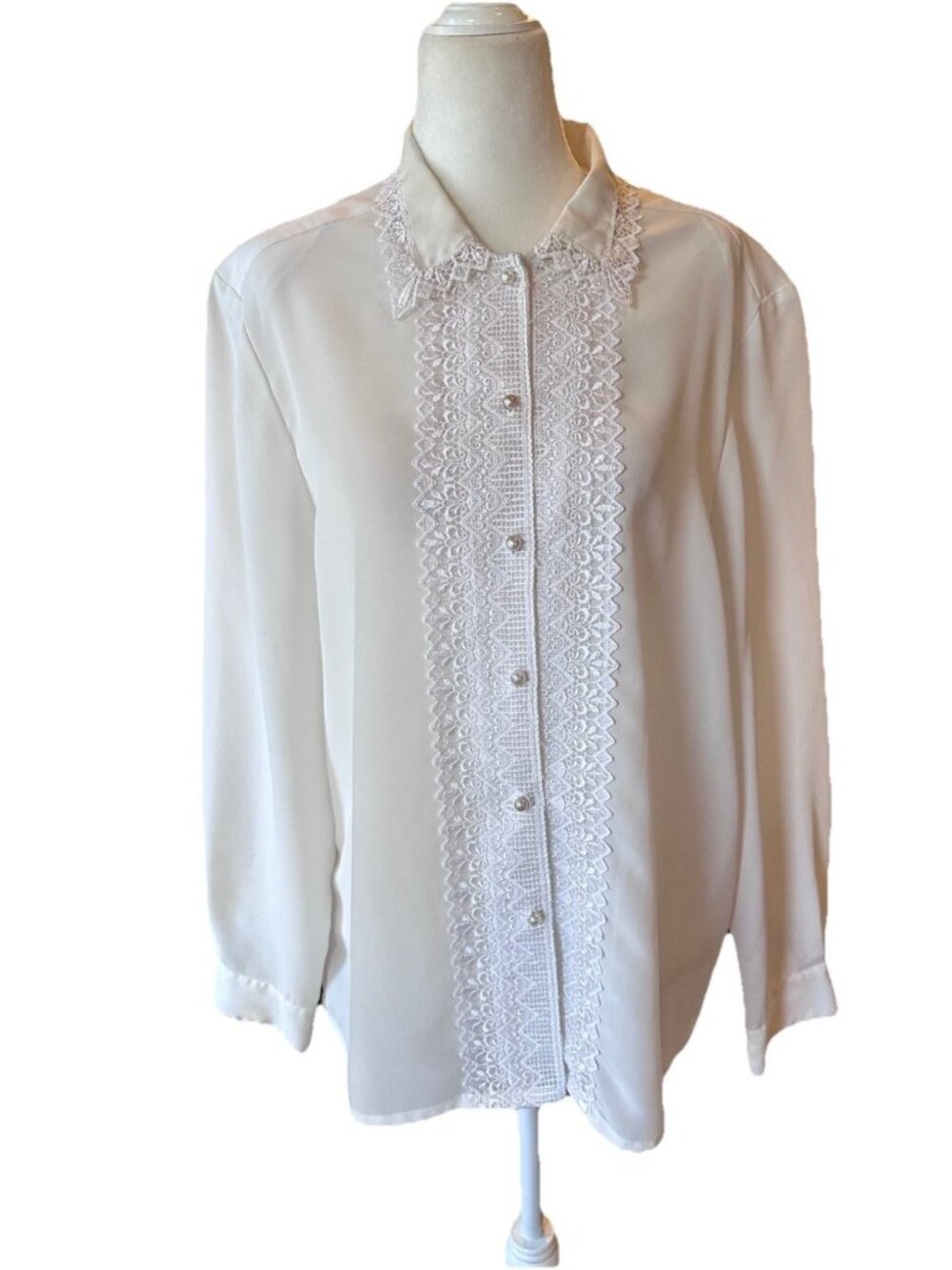 90's Christie & Jill Lace Trim Button Up Blouse Size 14 White